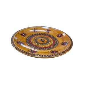 VTG Romanian folk hand painted 8" wood plate crisul Ineu Arad label SKU 9703